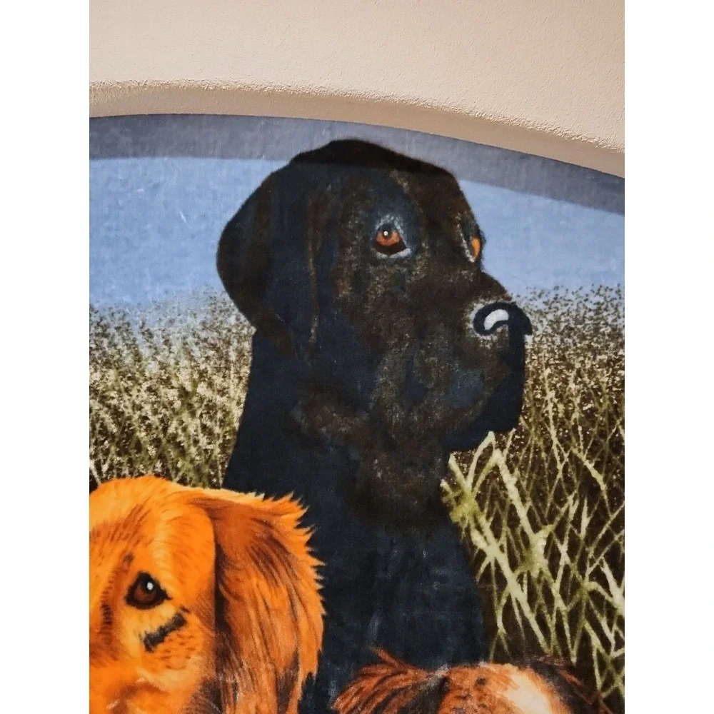 Vintage Throw Blanket 7 Ft X 5 Ft Black & Golden Lab, Springer Spaniel Dbl Sided